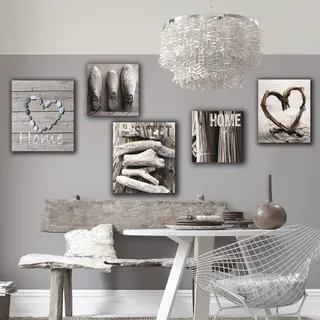 Art for the home Home sweet home", - Leinwandbild Set - 5-er Set Grau - 80x60 cm