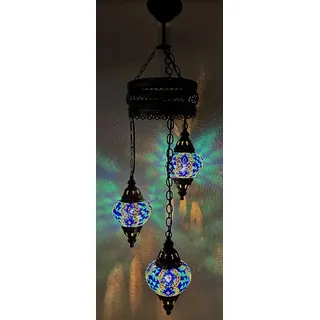 Samarkand - Lights Handgefertigte Orientalische Mosaiklampe Mosaik Glas Hänge Lampe Innenleuchte Pendelleuchte Deckenleuchte Aussenleuchte Handarbeit Hängeleuchte Hängelampe Größe 2 / BLAU