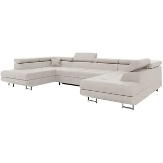 MEBLINI Schlafcouch mit Bettkasten - Ecksofa mit Schlaffunktion - Sofa mit Relaxfunktion und Kopfstützen - Couch U-Form - Eckcouch - Wohnlandschaft - Carl - 338x203x55cm - Beige Samt