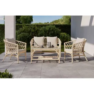 Ambia Garden Loungegarnitur Rattan, Natur, Holz, Rattan, 62x121x98 cm, Loungemöbel, Loungemöbel-Sets