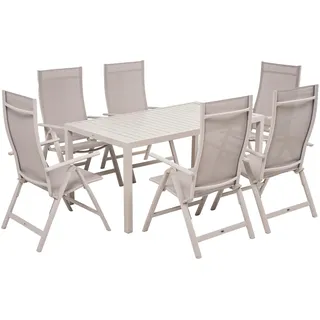 Garten-Essgruppe KONIFERA "Messina" Sitzmöbel-Sets beige Outdoor Möbel klappbar, 7-fach verstellbare Rückenlehne, Tischplatte aus Alulatten Bestseller