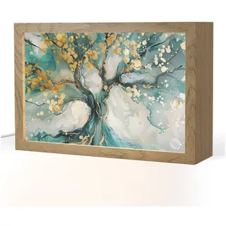 OnlyWow Tischleuchte Baum - Modern - Lackoptik - Türkis - Gold, Dimmbar, Farbwechsel, LED, Warmweiß, Kaltweiß, Neutralweiß Einstellbar, Tischlampe, Schreibtischlampe, Desk, Dimmbar, mit Kabel, LED 30 cm x 8 cm x 20 cm