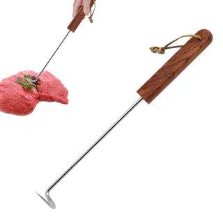 Edelstahl Grillwender Mit Holzgriff – Fleischwender Haken Für Grill Räuchern. Ideal Für Grillfleisch, Schweineschwanz Robuster Drehgriff Zum Wenden, Heben Hängen. Für Smoker, BBQ-Grill Camping