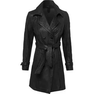 Ledermantel GIPSY "Taresa" Gr. 42/XL, schwarz (black) Damen Mäntel Übergangsmäntel Leder-Trenchcoat mit Bindegürtel