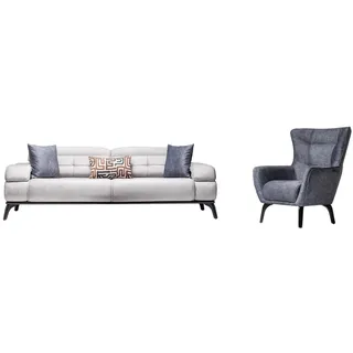 JVmoebel Polstergarnitur Moderne Wohnlandschaft mit hochwertiger Polsterung und Kissen, (2-tlg., 3-Sitzer Sofa mit Sessel), Made in Europa grau