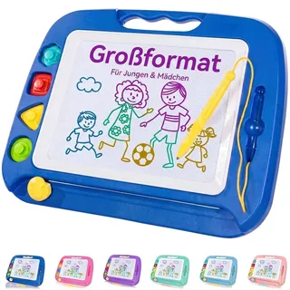SGILE Magnettafel Kinder, Maltafel Zaubertafel Spielzeug, Groß 42 x 32 cm | Maltafel mit 4 Magnet Stempel, Geburtstag Geschenk Kinder 1-4 Jahre, Doodle Lernspielzeug Malbrett für Jungen & Mädchen, Blau