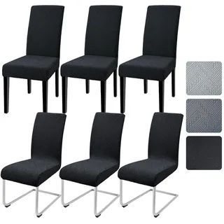 Alishomtll Stuhlhussen 6er Set Jacquard Stuhlbezug Stuhlhussen Schwingstühle Elastische Hussen für Stühle Abnehmbarer Esszimmer Stuhlbezüge Freischwinger für Küche Restaurant Hotel Bankett (Schwarz)