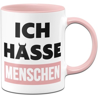Tassenbrennerei Tasse mit Spruch Ich Hasse Menschen - Bürotasse, lustige Tasse fürs Büro Tassen mit Sprüchen lustig (Rosa)