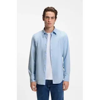 Langarmhemd BOSS ORANGE "Relegant Regular Fit", Herren, Gr. L, N-Gr, blau (open blau460), Web, Obermaterial: 100% Baumwolle, unifarben, regular fit, hoch geschlossener Ausschnitt, eingesetzt 2-Knopf-Manschette mit Knöpfen, Hemden, Baumwolle mit BOSS Stickerei und klassischem Kent Kragen