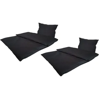 MB Warenhandel24 Bettwäsche Seersucker Microfaser 4 teilig Doppelpack Spar Set mit Reißverschluss 2X 135x200 cm + 2X 80x80 cm (Schwarz)