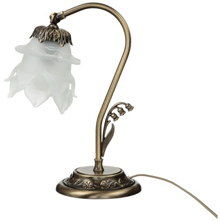 Licht-Erlebnisse Tischlampe Messing Glas in Bronze hell glänzend Weiß Wohnzimmer H:30 cm E14 blendarm Jugendstil Florale Nachttischlampe Schlafzimmer