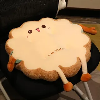 Sitzkissen im Cartoon-Toast-Design, 40 cm, weiches Plüsch-Rückenstütze mit Riemen, Büro-Sitzkissen, lindert Rückenschmerzen, Stuhlkissen für Zuhause, Büro