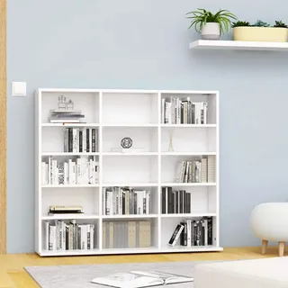 Tidyard CD-Regal mit 15 offenen Fächern DVD Bluray Medienregal Medienschrank Aufbewahrung Standregal Regalwand Bücherregal Weiß 102 x 16 x 89,5 cm Spanplatte