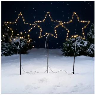 esotec LED Solarleuchte 3 Weihnachtssterne Sternenzauber, 3x40 LEDs, Weihnachtsdeko, 102571, LED fest integriert, 2800K warmweiß, Dauer- oder Blinklicht, winterfest, Solarbetrieb ohne Stromanschluss schwarz