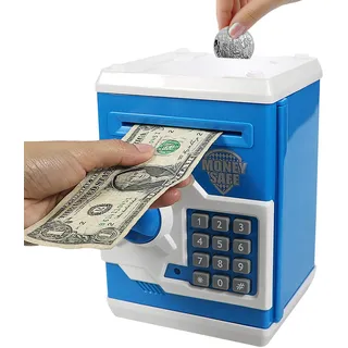 Saodom Mini-Geldautomat Sparschwein Geldautomat Kinder, elektronischer Code Sparschwein Geldzähler Safe Spardose für Jungen Mädchen Passwort-Schloss-Koffer (Blau)