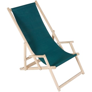 Mucola Strandstuhl mit Armlehnen Strandliege Holz Liegestuhl klappbar Gartenliege Sonnenliege Faltliege - Grün
