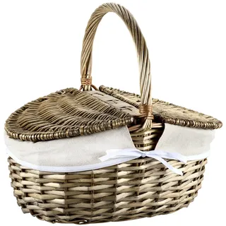 KESPER Picknickkorb aus Weide mit Deckel und Stoffbezug, 40 x 28 cm