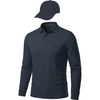 normani Langarmshirt Basic Polo Longsleeve Shirt für Männer mit passender Kappe blau XXL
