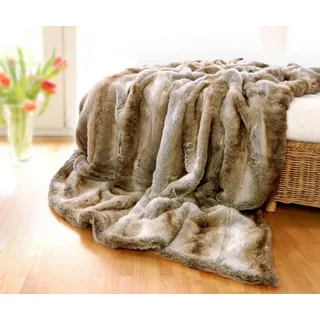 Wohndecke Felldecke (Kunstfell) Kuscheldecke Tagesdecke "Wolf hell gestreift", Wohnen und Accessoires GmbH & Co. KG, Felloptik braun 170 cm x 220 cm