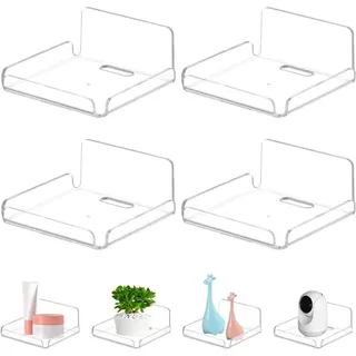 Set Mit 4 Kleinen, Schwebenden Acryl-wandregalen, Selbstklebenden Wandregalen, Kleinen Transparenten Regalen Ohne Bohren, Regalen Mit Klebepads Für Kameras