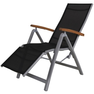 VILLANA Relaxsessel, silber/schwarz, Alu/Textilene, 65 x 60 x 110 cm, FSC Akazienholz Armlehnen