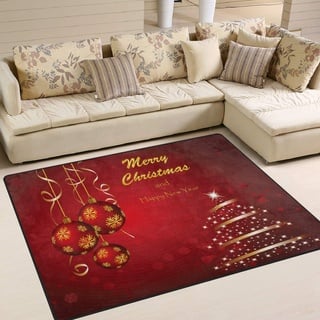 Use7 Teppich mit Aufschrift "Merry Christmas and Happy New Year", Baum, für Wohnzimmer, Schlafzimmer, 160 x 122 cm, Rot