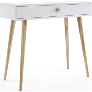 Bettso Schminktisch Konsolentisch mit Schublade auf hohen Holzbeinen für Schlafzimmer, Jugendzimmer 90 x 80 cm IKON Weiß - Weiß
