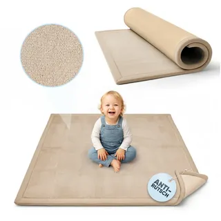 BabyBeFun Spielmatte [Extra Weich] 3cm dicke Krabbelmatte Baby, hochwertiger Memory-Schaum, Rutschfest, Deutsche Marke beige 120 cm x 120 cm