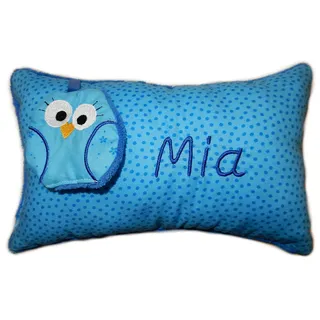 Momelie Blaues Schmusekissen * Kuschelkissen * Eule * mit Namen Bestickt * 17 x 29 cm * SK-bl_0036