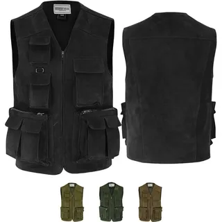 German Wear Jagdweste GW650 Jagd Lederweste Jagdweste Angelweste Angler Weste Jägerweste schwarz 60/4XL