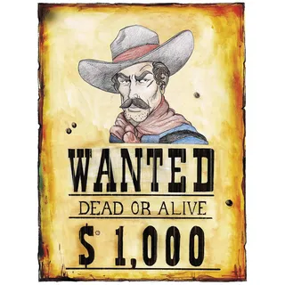 W WIDMANN MILANO Party Fashion - Wanted Poster 38 × 50 cm | Western-Dekoration für Karneval, Mottoparty und Cowboy-Events