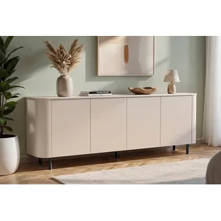 Sideboard OTTO HOME "Lido, Breite 230 cm mit 4 Türen", cashmere, B:231cm H:83cm T:43cm, Holzwerkstoff, Sideboards, Sideboard, Formgebogenes MDF, Stirnseiten mit Rundung, Push-to-open, Metallfüße