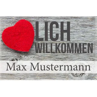 Manutextur Fußmatte mit Namen - Motiv Herzlich Willkommen - viele Motive - Schmutzfangmatte personalisiert - Größe 50x80 cm - persönliches & individuelles Geschenk