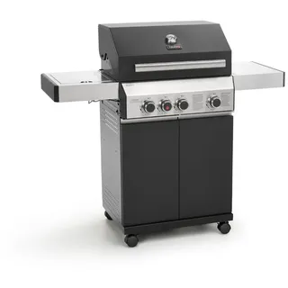 TAINO Gasgrill BLACK, Gasgrill, Doppelwandiger Deckel, Piezozündung, 1 Seitenkocher mit Schutzdeckel schwarz|silberfarben 128 cm x 114 cm x 55 cm
