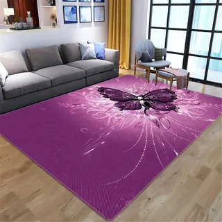 Xisnuient Kinder Teppich Mädchen 3D Lila Schmetterling Flächenteppich Schlafzimmer Dekor Teenager Groß rutschfest Bequem Boden Freizeitmatte (Farbe 1,160x200 cm)