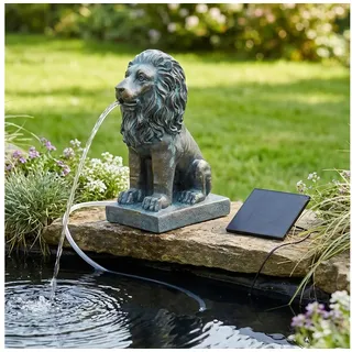 Arnusa Wasserspeier Solar Springbrunnen Löwe mit Pumpe Wasserspiel Teich 21 cm, Teichdekoration Gartenfigur Bronze-Optik grau 10 cm x 13 cm x 21 cm