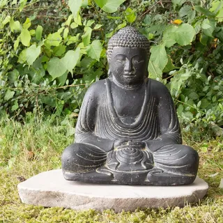 Oriental Galerie Japan Buddha Figur sitzend Skulptur Lotussitz Meditationsgeste Stein Lavasand Bali Steinfigur Garten Deko 30 cm