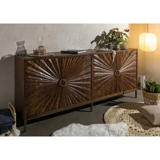 Sideboard massiv Mango Echtholz 201cm spürbare Schnitzereien Vintage Kommode