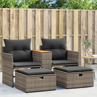 Festnight Ausziehbares Rattan Sofa 2 Sitzer mit Hocker - Kleines Balkon Lounge Set - Gartenlounge Polyrattan Gartenmöbel Rattansofa für Outdoor
