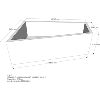 Badewannenträger passend für Galatea CT 180/130 U rechts 180 × 130 × 45 cm