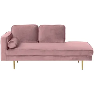 Beliani Chaiselongue Samt rosa Links goldenes Gestell mit Nackenrolle modern Miramas