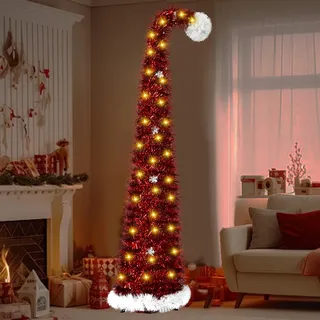 Weihnachtsbaum Künstlich mit Beleuchtung, Abziehbar Pop Up Spiral Weihnachtsbaum 150 cm, Tannenbaum Dekoriert Christbaum Beleuchtet, für Zuhause, Küche, Esszimmer (C)