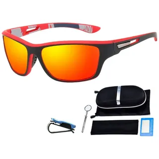 GelldG Sonnenbrille Sport-Sonnenbrille für Herren und Damen zum Fahren Radfahren Skifahren rot