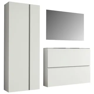 Moderano Garderobe Gardasee, Weiß, Glas, Holzwerkstoff, 3-teilig, 180x185x33 cm, Garderobe, Garderoben-Set & Garderoben-Serien, Garderoben-Sets