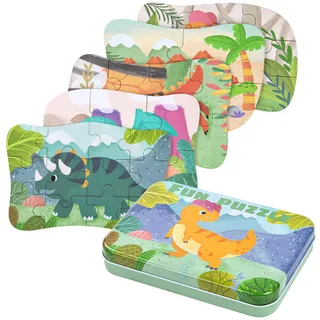 BBLIKE Kinderpuzzle,Dinosaurier Puzzle für Kinder,5 Bilds Puzzles, Geeignet für Jungen und Mädchen Puzzle ab 3 4 5 Jahren