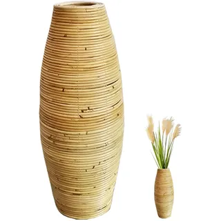 Rattan Vase, 50 cm Wicker gewebte Blumenvase, dekorativer künstlerischer Boden für Bücherregal Wohnzimmer Tisch Herzstück