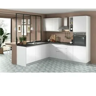 Marinelli Cucine Vormontierte Winkelküche Gemma  (B x T: 250 x 225 cm, Weiß, Mit Elektrogeräten, Spüle links)