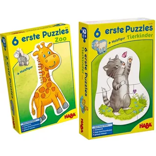 Haba 4276-6 Erste Puzzles Zoo, mit 6 niedlichen Zootiermotiven für Kinder ab 2 Jahren, mit Holzfigur zum freien Spielen & 303309 - Puzzles 6 erste, Tierkinder, Spiel