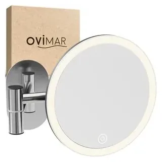 ovimar Kosmetikspiegel Vorupor, dimmbare Beleuchtung, silber, 5-fach Vergrößerung, zum Kleben, Ø Spiegel 17,9 cm