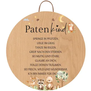 Patenkind Holzschild Rund 22 x 22cm, Taufe Geschenk, Erinnerung mit Spruch Wanddeko für Kinderzimmer, Geschenkidee für Paten patenkind Geschenke Kommunion Konfirmation Geschenk Mädchen